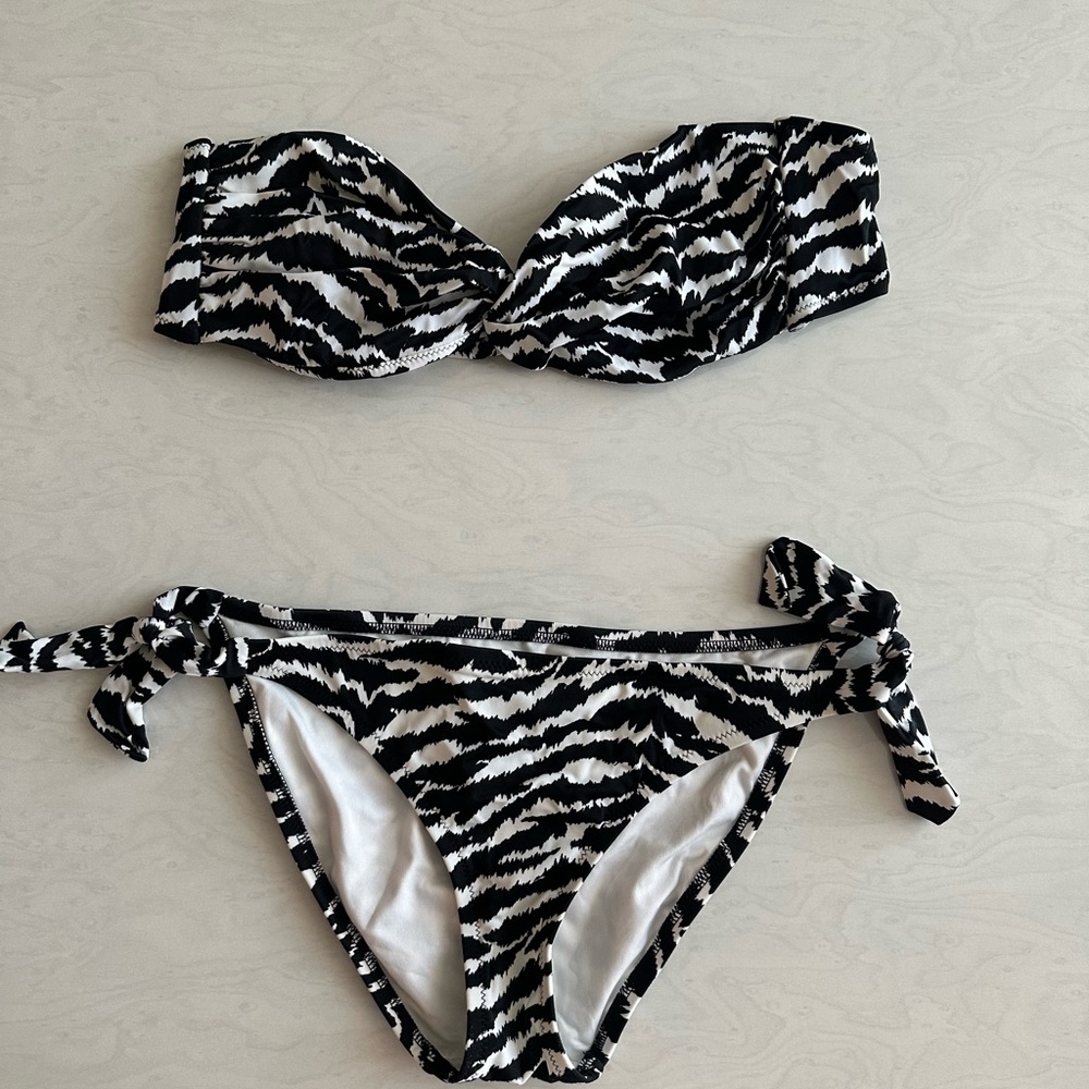 Victoria's Secret Black and White Zebra Bandeau Tie-Side Bikini